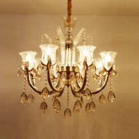 Bell Living Room Chandelier Lamp Traditional Crystal Drop 8 Lights Chrome - Rebooters