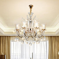 Bell Living Room Chandelier Lamp Traditional Crystal Drop 8 Lights Chrome - Rebooters