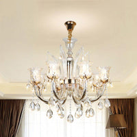 Bell Living Room Chandelier Lamp Traditional Crystal Drop 8 Lights Chrome - Rebooters