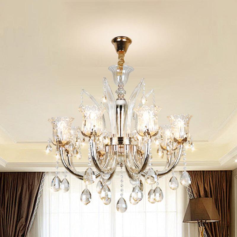 Bell Living Room Chandelier Lamp Traditional Crystal Drop 8 Lights Chrome - Rebooters