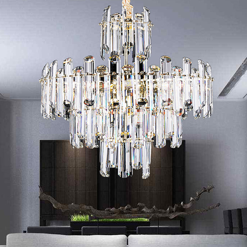 3 Tiers Beveled Crystal Chandelier Light Fixture 8/12 Lights - Rebooters