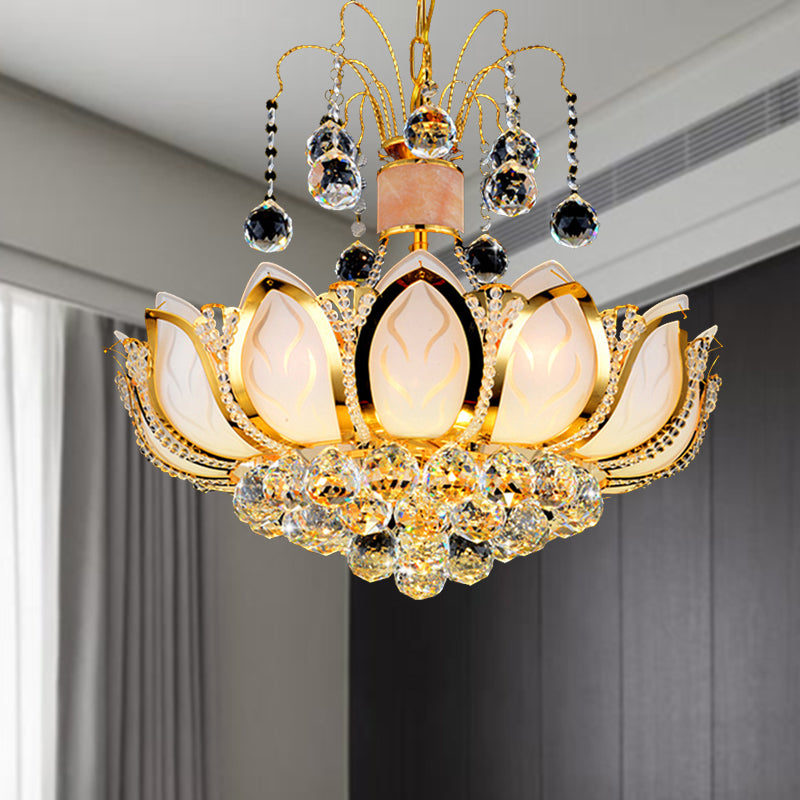 Lotus Crystal Ball Ceiling Chandelier Modernism 4/5/8 Lights Gold - Rebooters