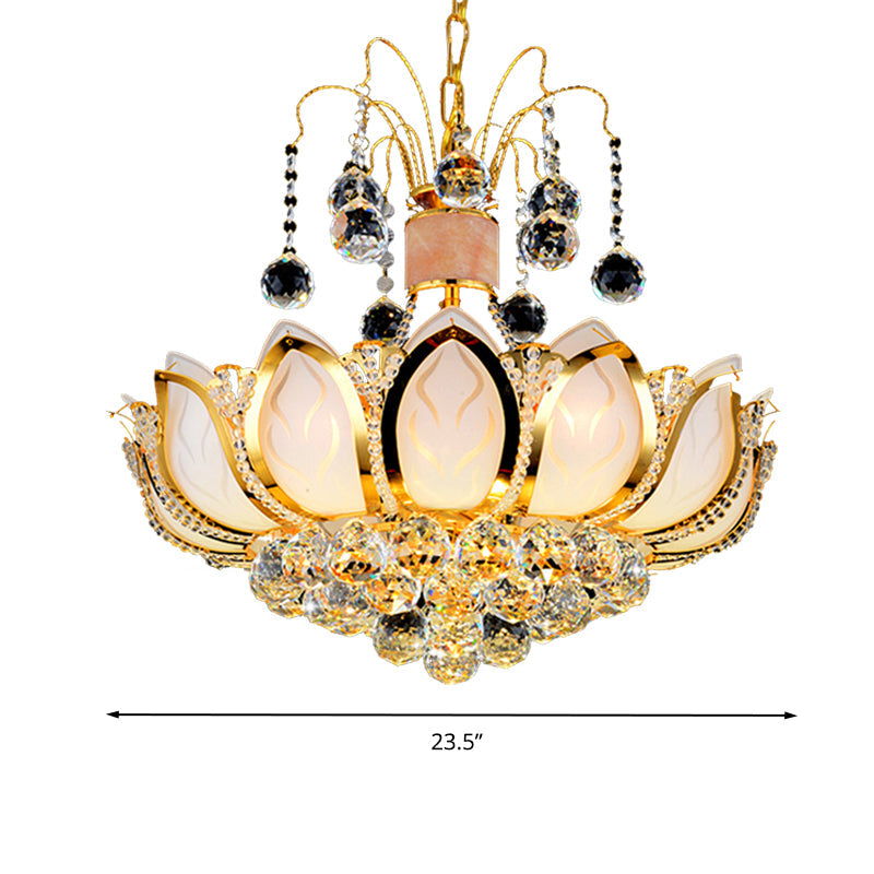 Lotus Crystal Ball Ceiling Chandelier Modernism 4/5/8 Lights Gold - Rebooters
