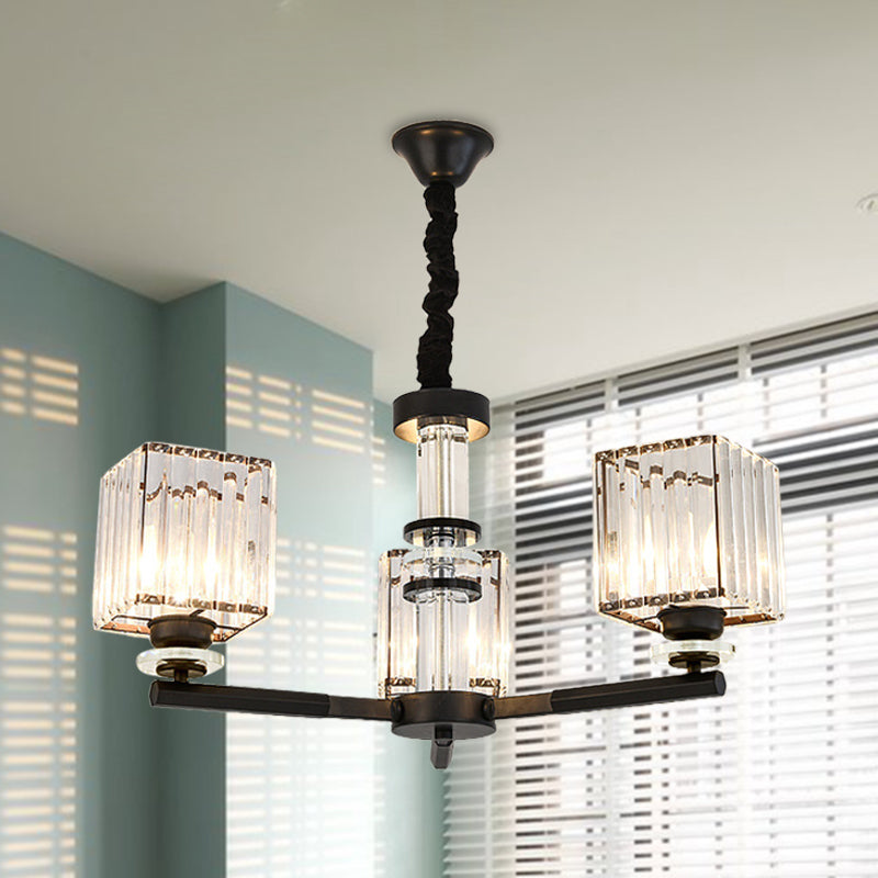 Rectangle-Cut Crystal Sputnik Chandelier Modernism 3/6/8 Lights Black Ceiling Light Fixture - Rebooters