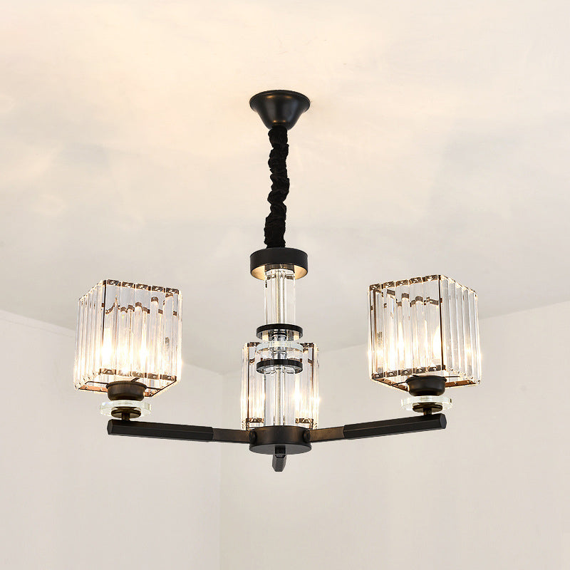 Rectangle-Cut Crystal Sputnik Chandelier Modernism 3/6/8 Lights Black Ceiling Light Fixture - Rebooters