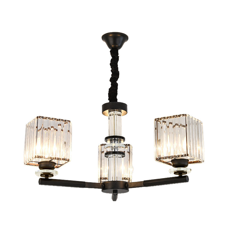Rectangle-Cut Crystal Sputnik Chandelier Modernism 3/6/8 Lights Black Ceiling Light Fixture - Rebooters