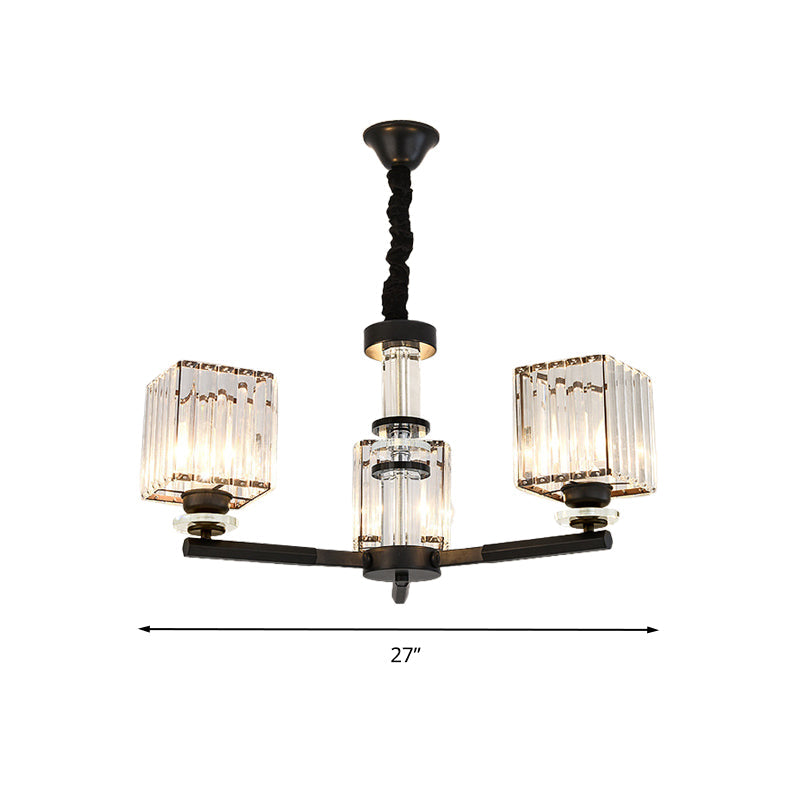 Rectangle-Cut Crystal Sputnik Chandelier Modernism 3/6/8 Lights Black Ceiling Light Fixture - Rebooters