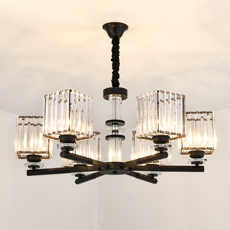 Rectangle-Cut Crystal Sputnik Chandelier Modernism 3/6/8 Lights Black Ceiling Light Fixture - Rebooters
