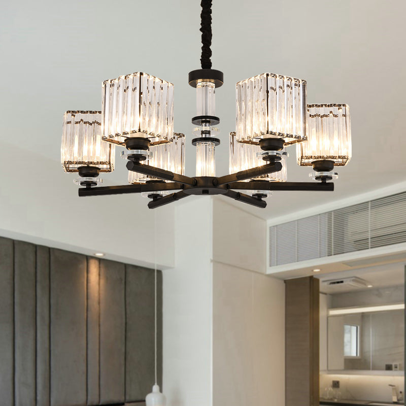 Rectangle-Cut Crystal Sputnik Chandelier Modernism 3/6/8 Lights Black Ceiling Light Fixture - Rebooters