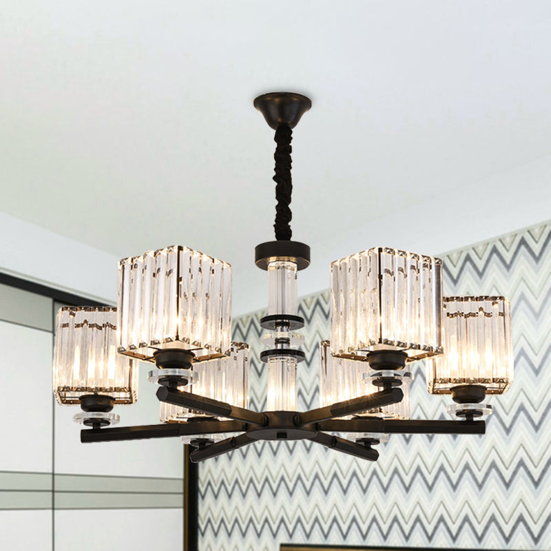 Rectangle-Cut Crystal Sputnik Chandelier Modernism 3/6/8 Lights Black Ceiling Light Fixture - Rebooters