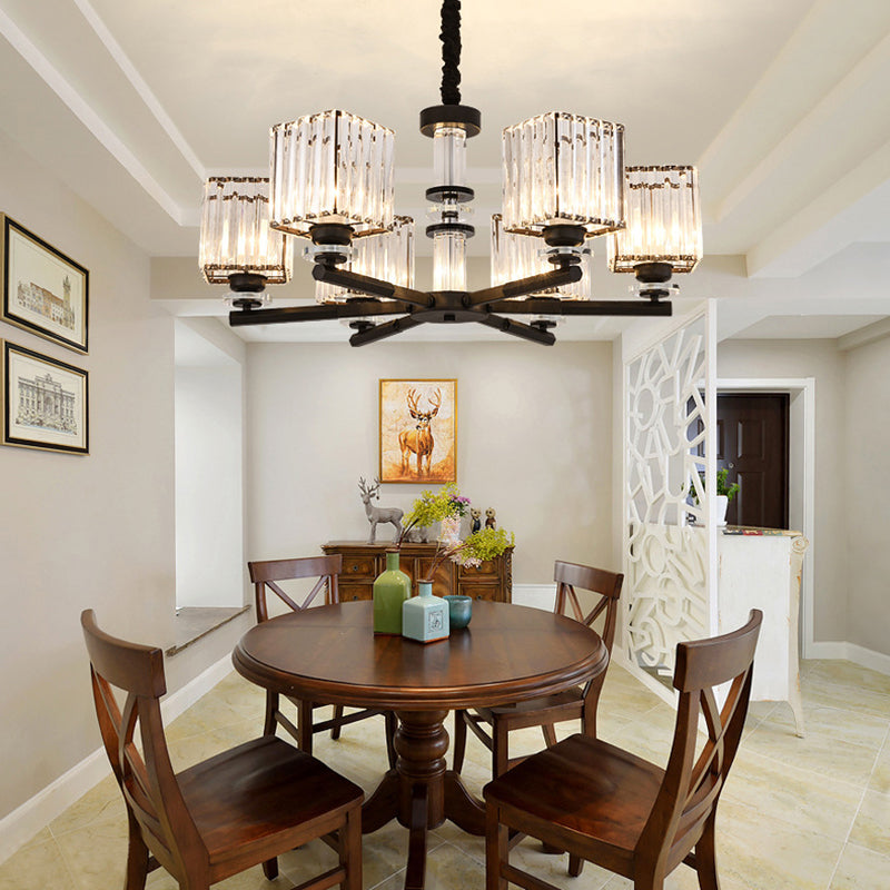 Rectangle-Cut Crystal Sputnik Chandelier Modernism 3/6/8 Lights Black Ceiling Light Fixture - Rebooters