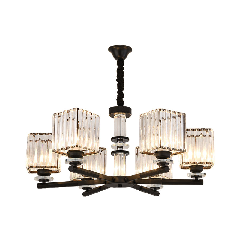 Rectangle-Cut Crystal Sputnik Chandelier Modernism 3/6/8 Lights Black Ceiling Light Fixture - Rebooters