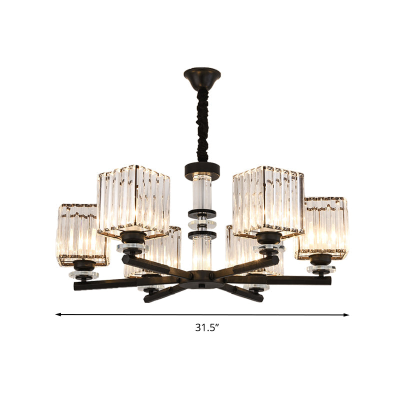 Rectangle-Cut Crystal Sputnik Chandelier Modernism 3/6/8 Lights Black Ceiling Light Fixture - Rebooters