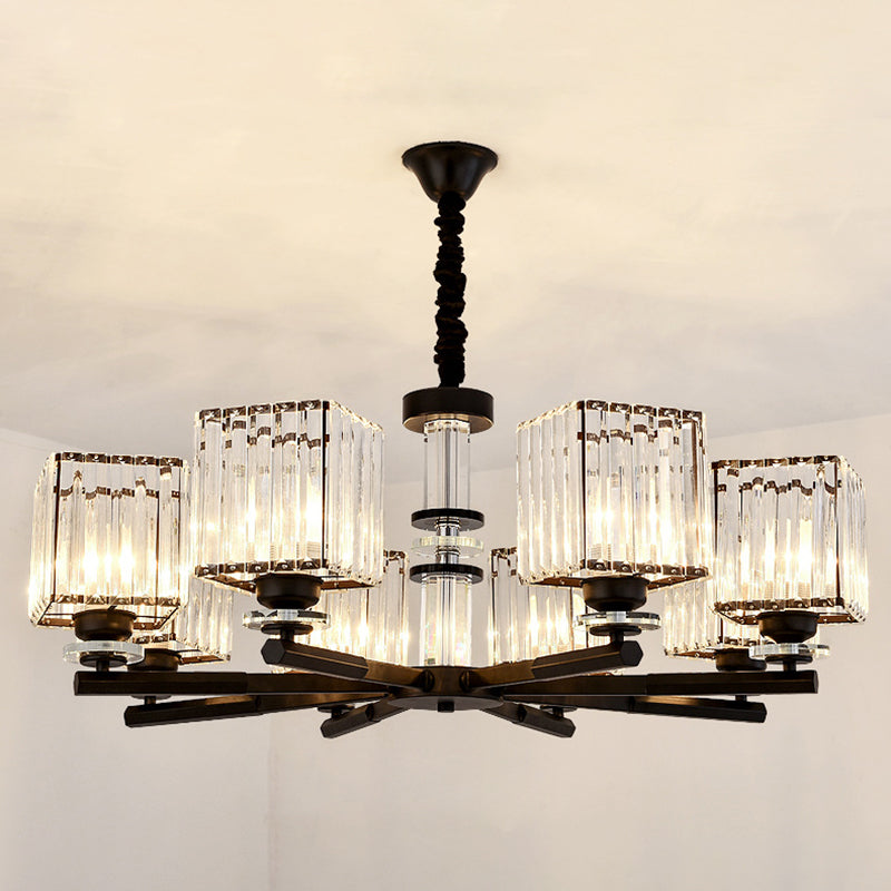 Rectangle-Cut Crystal Sputnik Chandelier Modernism 3/6/8 Lights Black Ceiling Light Fixture - Rebooters