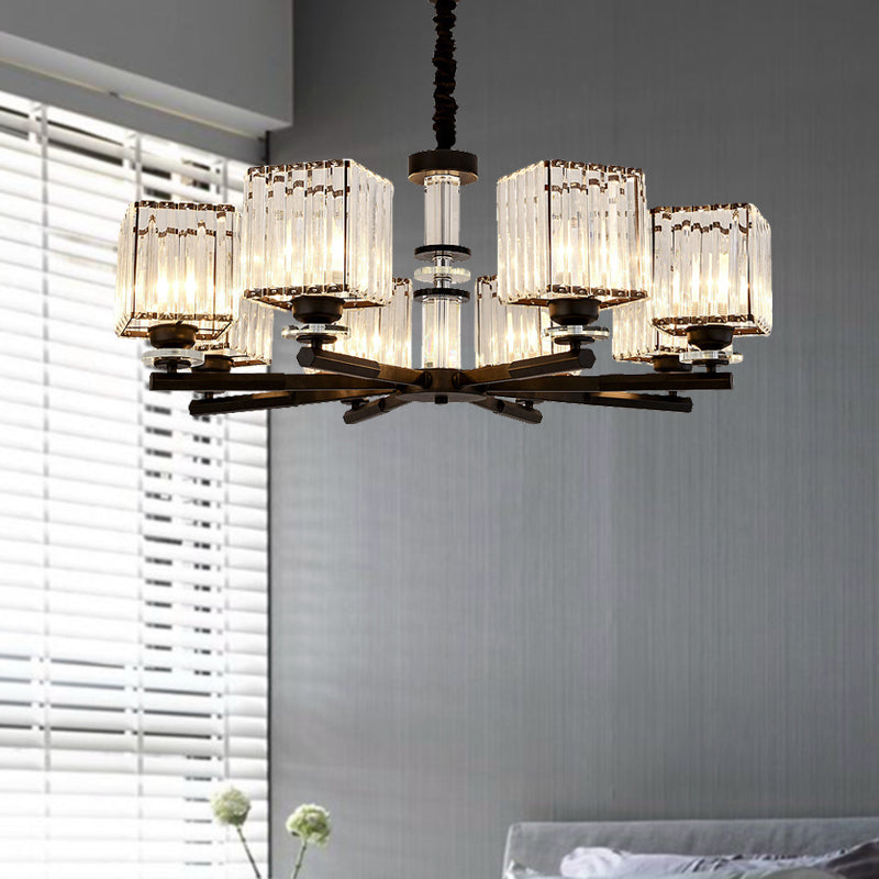 Rectangle-Cut Crystal Sputnik Chandelier Modernism 3/6/8 Lights Black Ceiling Light Fixture - Rebooters