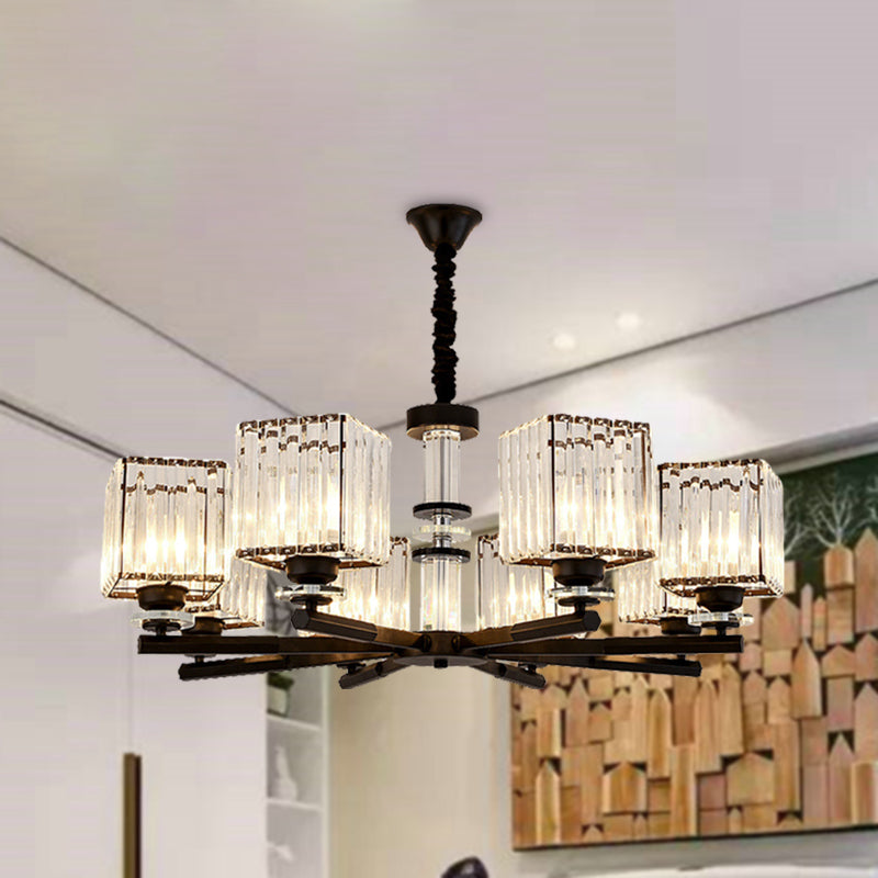 Rectangle-Cut Crystal Sputnik Chandelier Modernism 3/6/8 Lights Black Ceiling Light Fixture - Rebooters