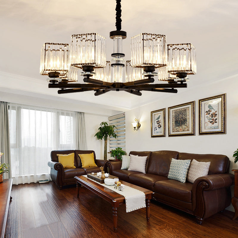 Rectangle-Cut Crystal Sputnik Chandelier Modernism 3/6/8 Lights Black Ceiling Light Fixture - Rebooters