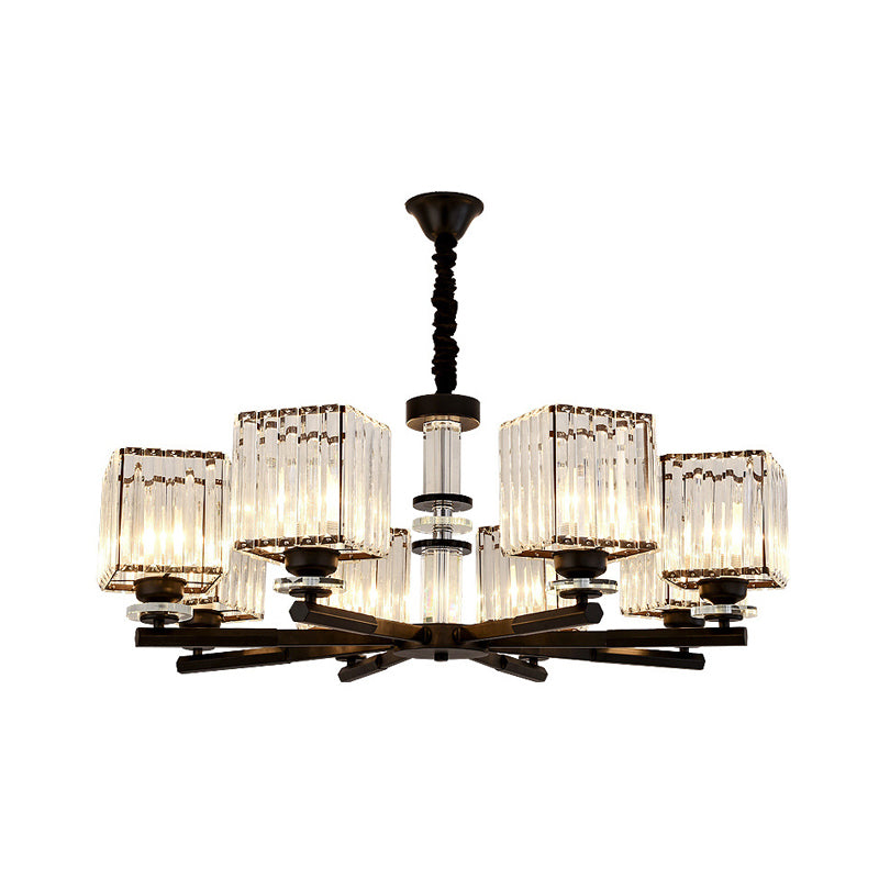 Rectangle-Cut Crystal Sputnik Chandelier Modernism 3/6/8 Lights Black Ceiling Light Fixture - Rebooters