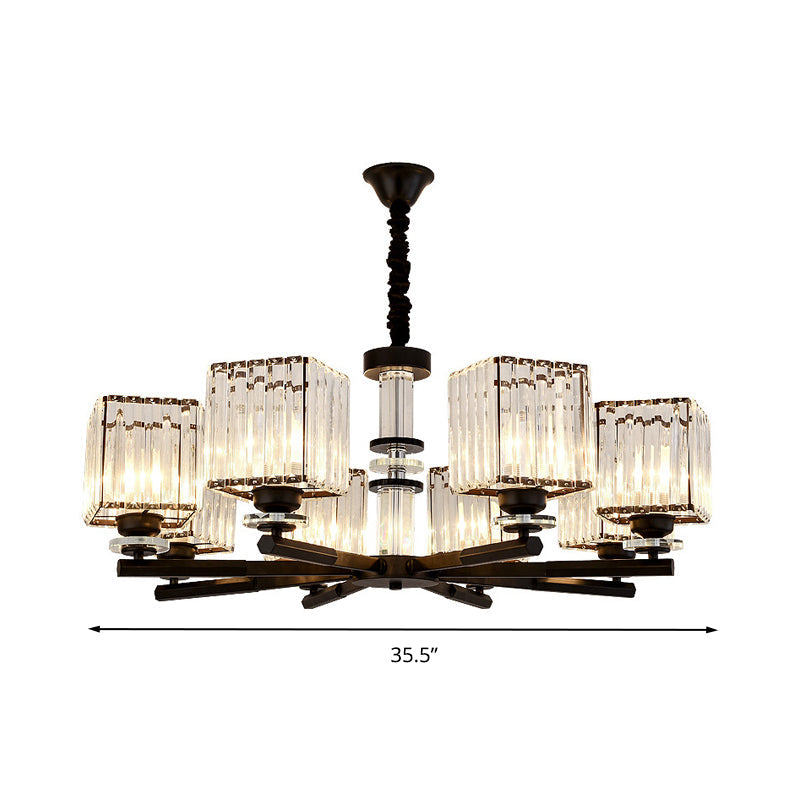 Rectangle-Cut Crystal Sputnik Chandelier Modernism 3/6/8 Lights Black Ceiling Light Fixture - Rebooters