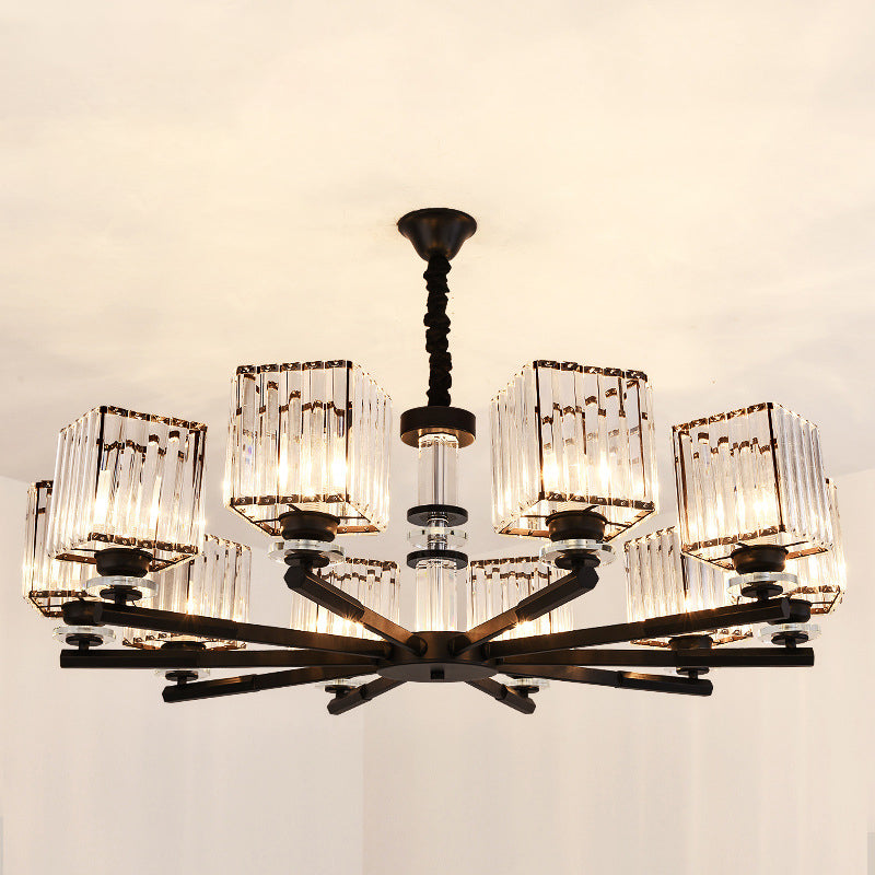 Rectangle-Cut Crystal Sputnik Chandelier Modernism 3/6/8 Lights Black Ceiling Light Fixture - Rebooters