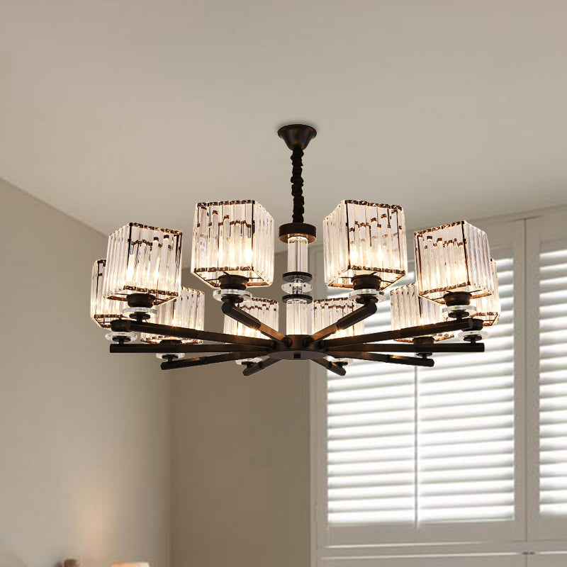 Rectangle-Cut Crystal Sputnik Chandelier Modernism 3/6/8 Lights Black Ceiling Light Fixture - Rebooters