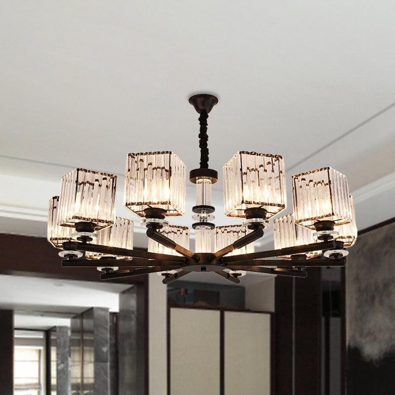 Rectangle-Cut Crystal Sputnik Chandelier Modernism 3/6/8 Lights Black Ceiling Light Fixture - Rebooters