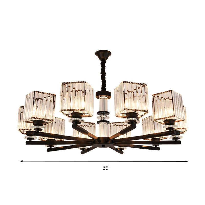 Rectangle-Cut Crystal Sputnik Chandelier Modernism 3/6/8 Lights Black Ceiling Light Fixture - Rebooters
