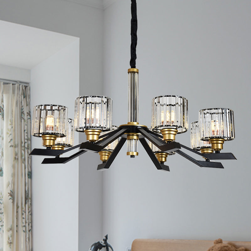 Tri-Sided Crystal Rod Cylinder Pendant Lighting 6/8 Heads Black Chandelier - Rebooters