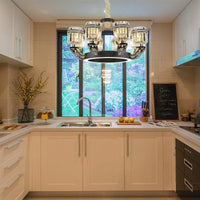 Beveled Crystal Cylinder Chandelier Lighting Traditional 6/8 Lights Black LED Pendant for Bedroom - Rebooters