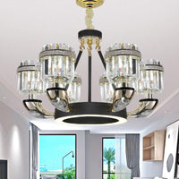 Beveled Crystal Cylinder Chandelier Lighting Traditional 6/8 Lights Black LED Pendant for Bedroom - Rebooters