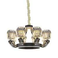 Beveled Crystal Cylinder Chandelier Lighting Traditional 6/8 Lights Black LED Pendant for Bedroom - Rebooters
