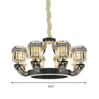 Beveled Crystal Cylinder Chandelier Lighting Traditional 6/8 Lights Black LED Pendant for Bedroom - Rebooters