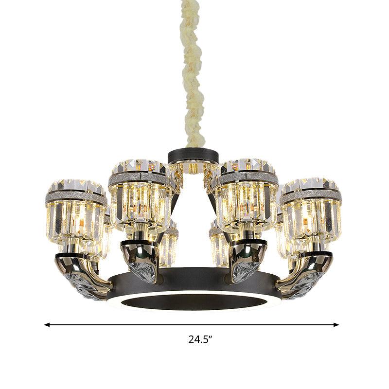 Beveled Crystal Cylinder Chandelier Lighting Traditional 6/8 Lights Black LED Pendant for Bedroom - Rebooters