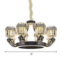 Beveled Crystal Cylinder Chandelier Lighting Traditional 6/8 Lights Black LED Pendant for Bedroom - Rebooters