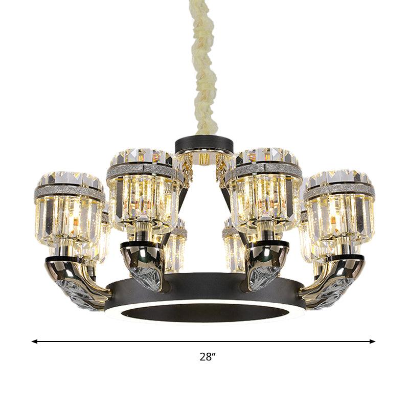 Beveled Crystal Cylinder Chandelier Lighting Traditional 6/8 Lights Black LED Pendant for Bedroom - Rebooters