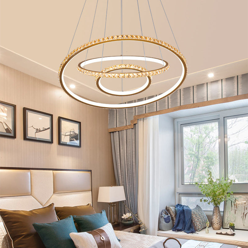 3-Tier Chandelier Light Fixture Modern Crystal LED Gold Ceiling Pendant Light - Rebooters