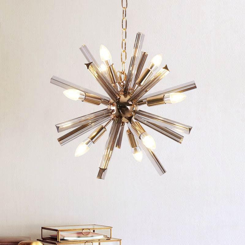 9-Bulb Living Room Chandelier Lighting Modern Brass Pendant - Rebooters