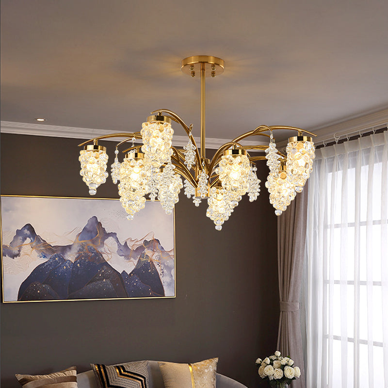 Crystal Beaded Gold Hanging Light Kit Grape Shape Chandelier - Rebooters