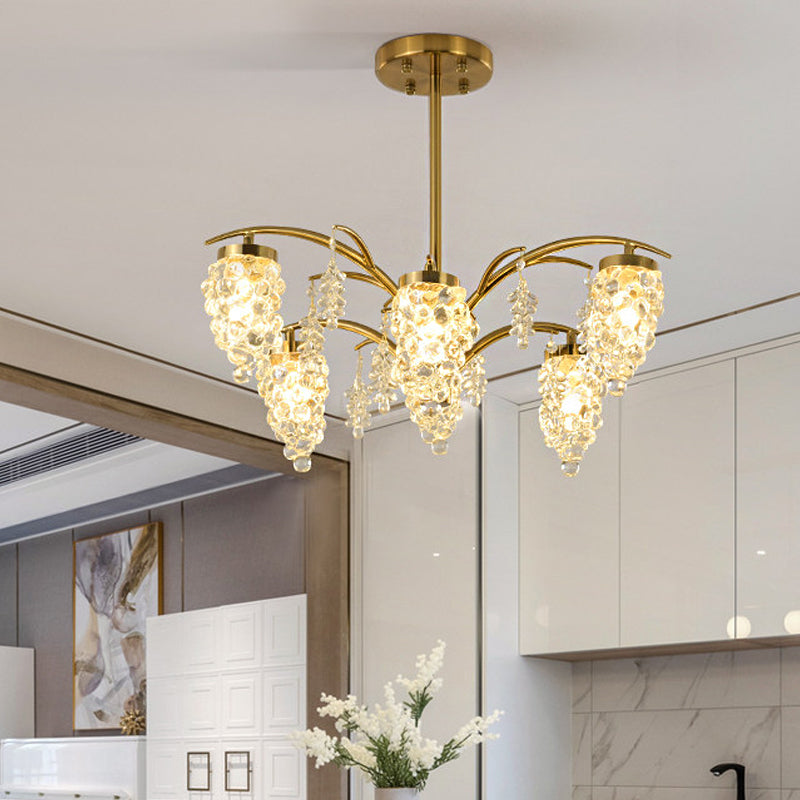 Crystal Beaded Gold Hanging Light Kit Grape Shape Chandelier - Rebooters