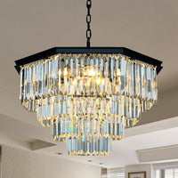 4 Tiers Living Room Suspension Pendant Traditional Clear/Amber Chandelier Light - Rebooters