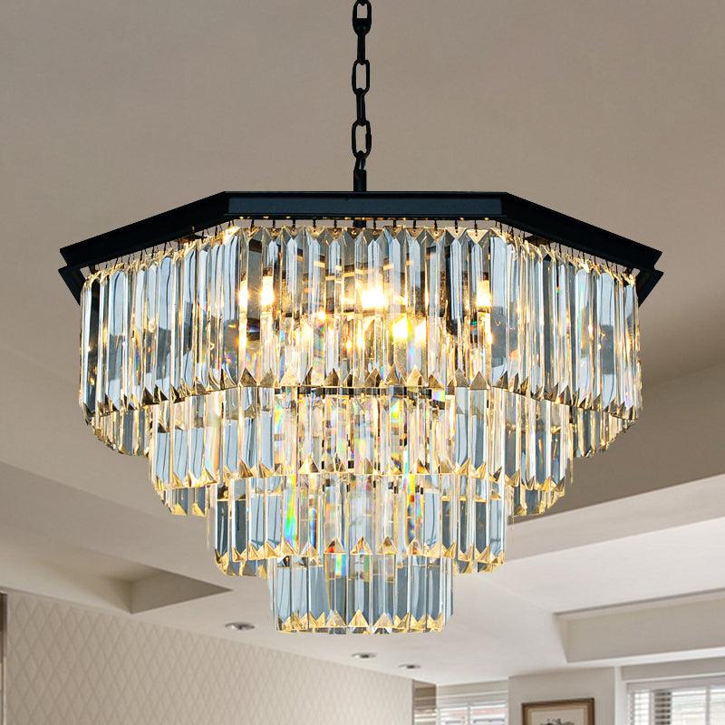 4 Tiers Living Room Suspension Pendant Traditional Clear/Amber Chandelier Light - Rebooters