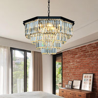4 Tiers Living Room Suspension Pendant Traditional Clear/Amber Chandelier Light - Rebooters