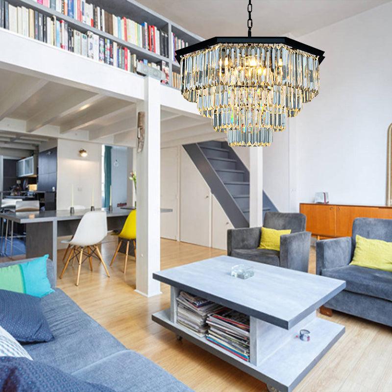 4 Tiers Living Room Suspension Pendant Traditional Clear/Amber Chandelier Light - Rebooters