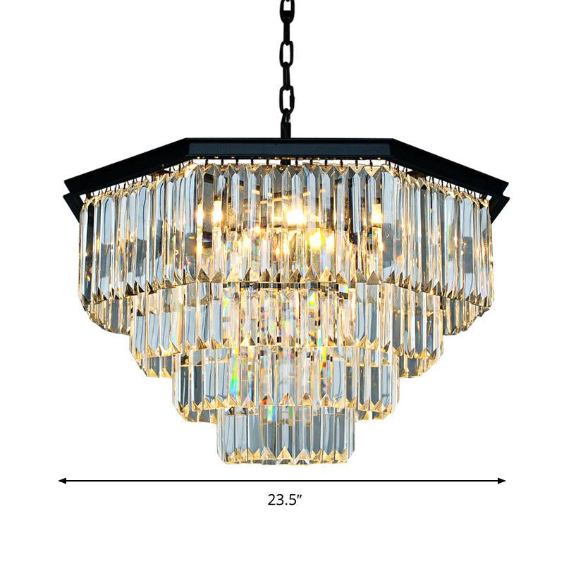 4 Tiers Living Room Suspension Pendant Traditional Clear/Amber Chandelier Light - Rebooters