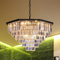 4 Tiers Living Room Suspension Pendant Traditional Clear/Amber Chandelier Light - Rebooters