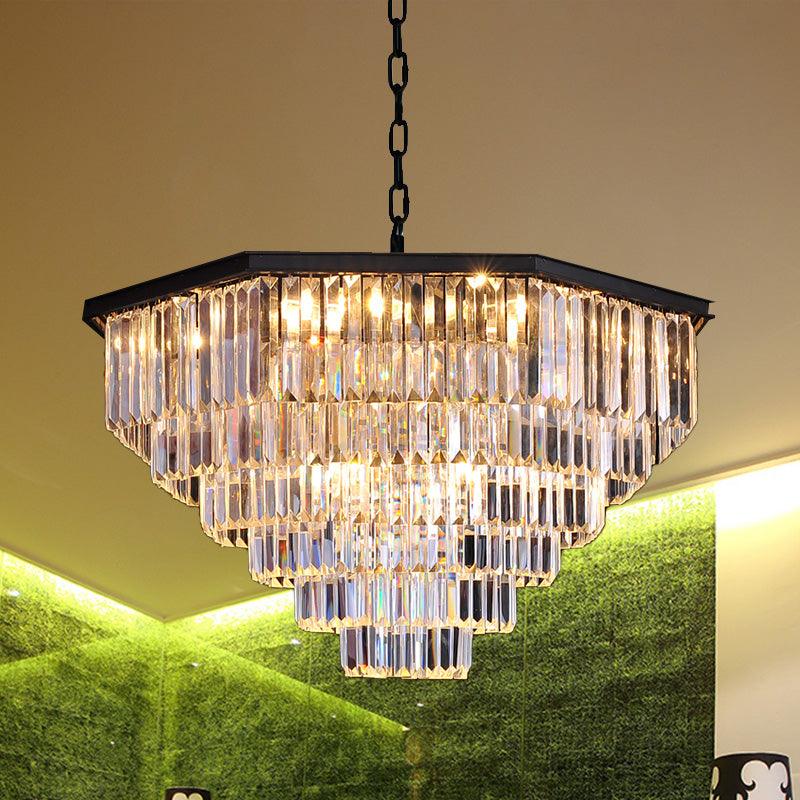 4 Tiers Living Room Suspension Pendant Traditional Clear/Amber Chandelier Light - Rebooters