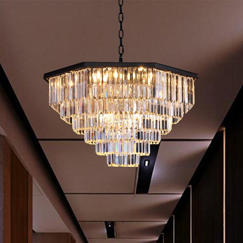 4 Tiers Living Room Suspension Pendant Traditional Clear/Amber Chandelier Light - Rebooters