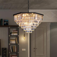 4 Tiers Living Room Suspension Pendant Traditional Clear/Amber Chandelier Light - Rebooters