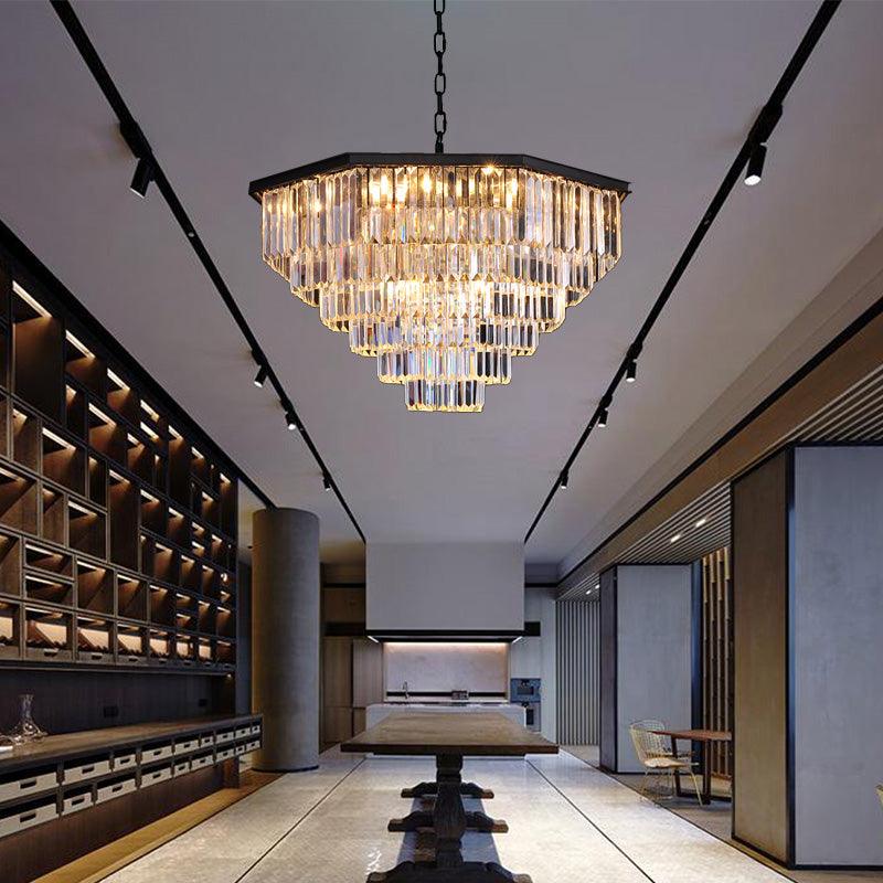 4 Tiers Living Room Suspension Pendant Traditional Clear/Amber Chandelier Light - Rebooters