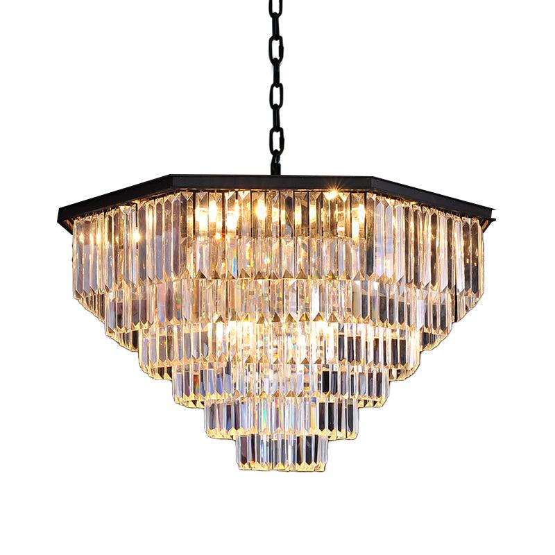 4 Tiers Living Room Suspension Pendant Traditional Clear/Amber Chandelier Light - Rebooters